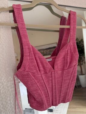 Zara Pink Textured Corset Tank Top
